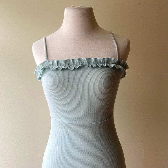 Aritzia Sunday Best Anne-Marie Ruffled Mini Dress Sea Spray Blue Green Sz S - Picture 4 of 8